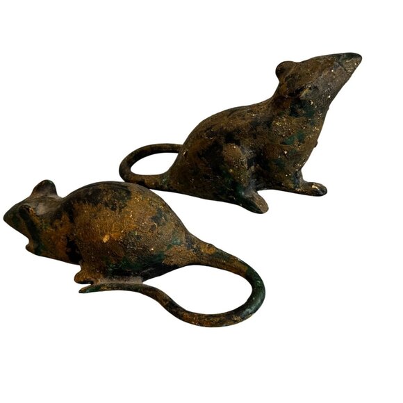 Vintage Metal Mouse Figurines Verdigris Patina Cast Iron 7